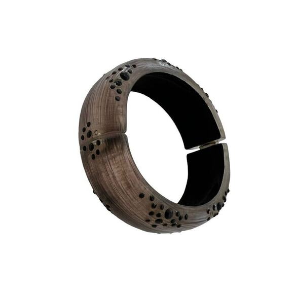 Alexis Bitter Rose Gold Lucite Hinged Bangle Bracelet Black Rhinestones 3" x 2. - Picture 3 of 16